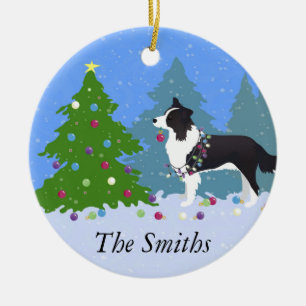 Border Collie Dog Decorating Christmas Tree Ceramic Tree Decoration