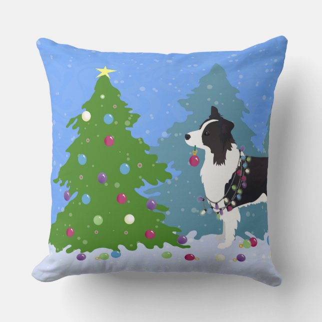 Border Collie Dog Decorating Christmas Tree Cushion (Front)