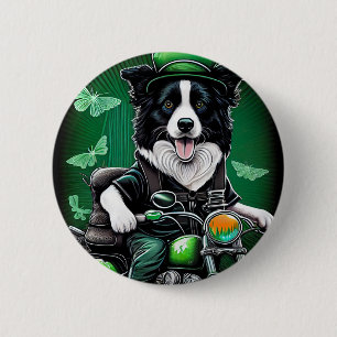 Border Collie Dog Driving Bike St. Patrick's Day 6 Cm Round Badge