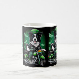 Border Collie Dog Driving Bike St. Patrick's Day Coffee Mug