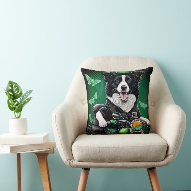 Border Collie Dog Driving Bike St. Patrick's Day Cushion (Chair)