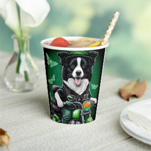 Border Collie Dog Driving Bike St. Patrick's Day Paper Cups