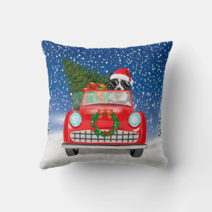 Border Collie  Dog Driving Car In Snow Christmas Cushion