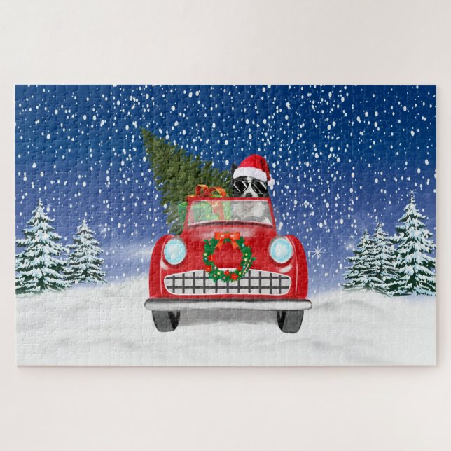 Border Collie  Dog Driving Car In Snow Christmas  Jigsaw Puzzle (Horizontal)