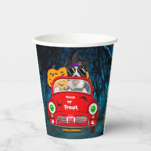 Border Collie Dog Driving Car Scary Halloween Paper Cups