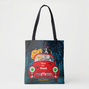 Border Collie Dog Driving Car Scary Halloween Tote Bag