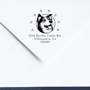 Border Collie Dog Elegant Family Return Address Rubber Stamp