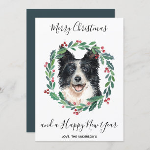 Border Collie Dog Elegant Merry Christmas Holiday Card