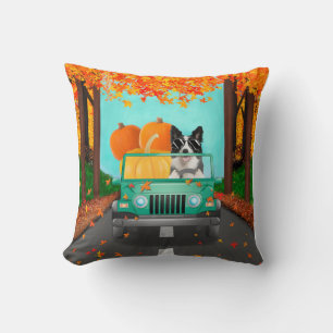 Border Collie Dog Fall Pumpkin Cushion