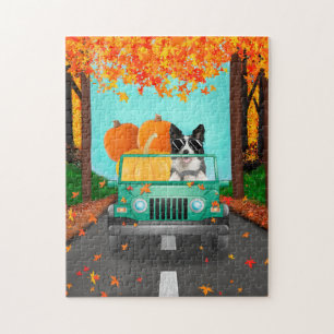 Border Collie Dog Fall Pumpkin Jigsaw Puzzle