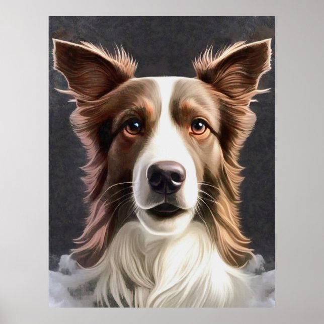 Border Collie Dog Fine Art Pet Portrait Poster (Front)
