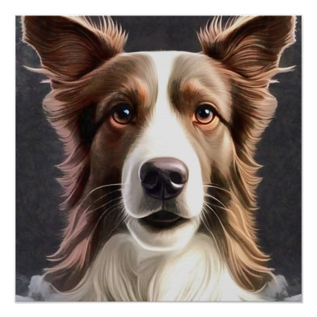 Border Collie Dog Fine Art Pet Portrait Poster (Front)