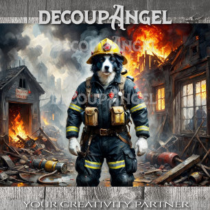 Border Collie Dog Firefigheter - Decoupage -  Tissue Paper