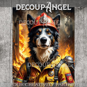 Border Collie Dog Firefigheter - Decoupage -  Tissue Paper