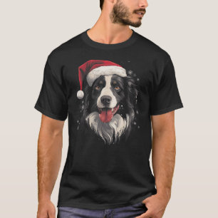 Border Collie Dog Funny Christmas Santa Hat Tree M T-Shirt