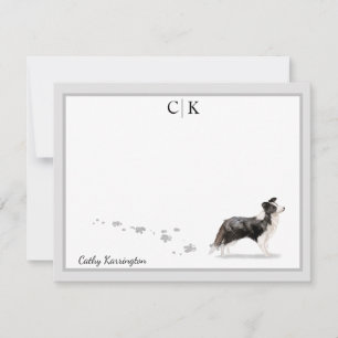 Border Collie Dog Gray Border Monogram Your Name Card
