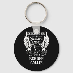 Border Collie Dog Guardian Angel Key Ring