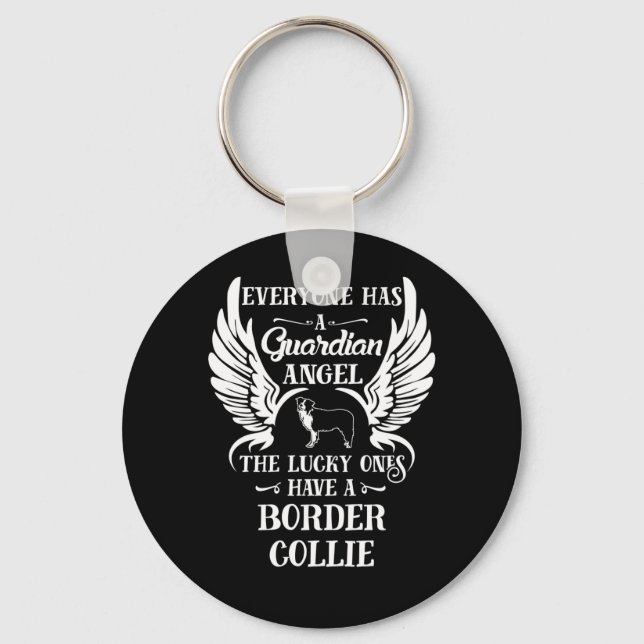 Border Collie Dog Guardian Angel Key Ring (Front)