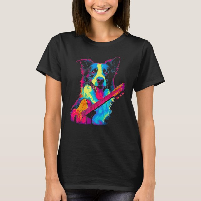 Border Collie Dog Guitar T-Shirt (Front)