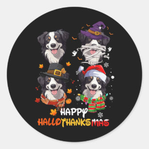 Border Collie Dog Hallothanksmas Halloween Thanksg Classic Round Sticker