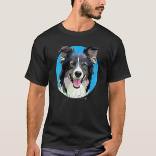Border Collie Dog Illustration In A Blue Circle T-Shirt