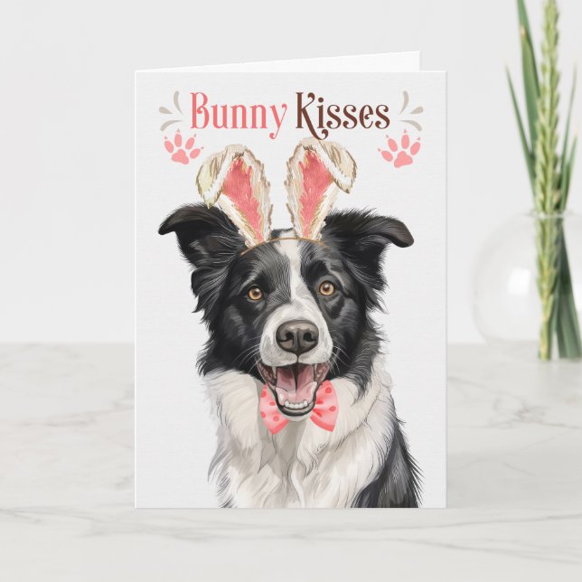 Border Collie Dog in Bunny Ears for Easter Holiday Card (Front)