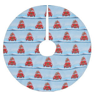 Border Collie Dog In Car With Santa Claus  Brushed Polyester Tree Skirt