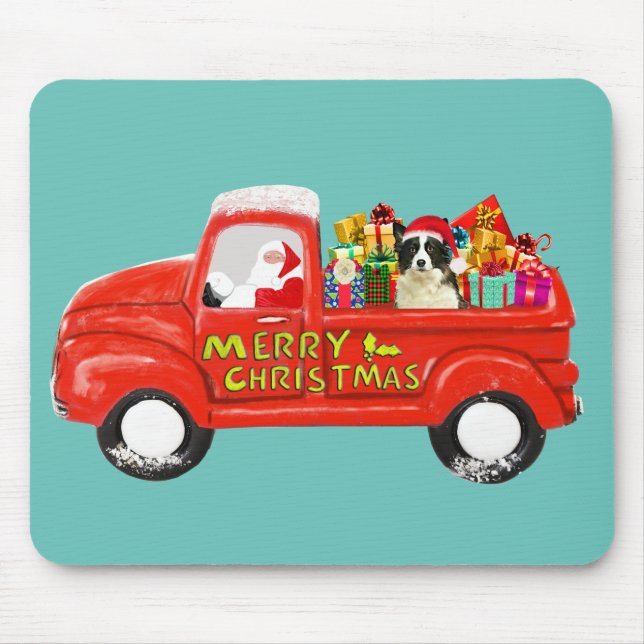 Border Collie Dog in Christmas Delivery Truck Mouse Pad (Front)