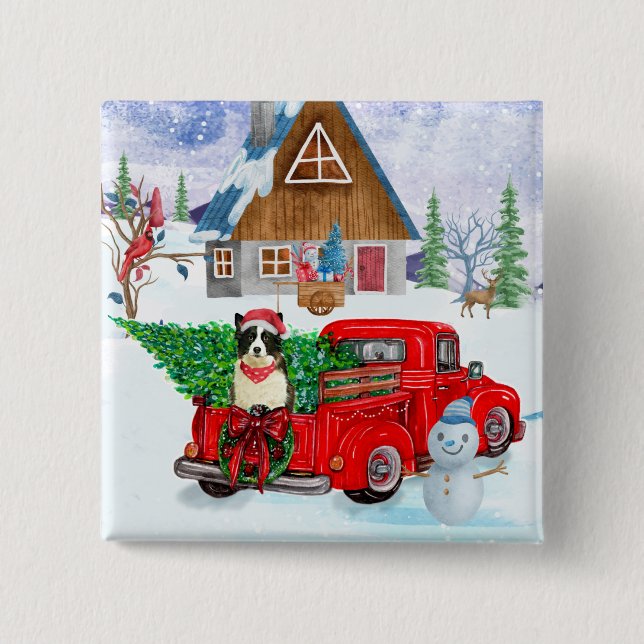 Border Collie dog In Christmas Delivery Truck Snow 15 Cm Square Badge (Front)