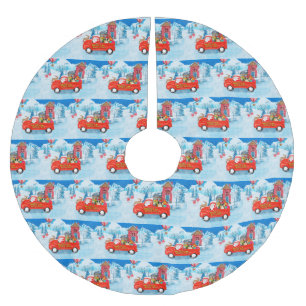 Border Collie Dog in Christmas Delivery Truck Snow Brushed Polyester Tree Skirt