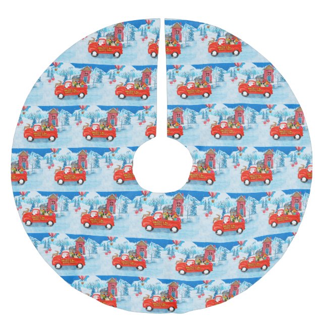 Border Collie Dog in Christmas Delivery Truck Snow Brushed Polyester Tree Skirt (Front)
