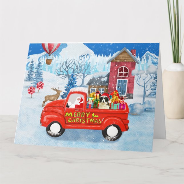 Border Collie Dog in Christmas Delivery Truck Snow Card (Front)