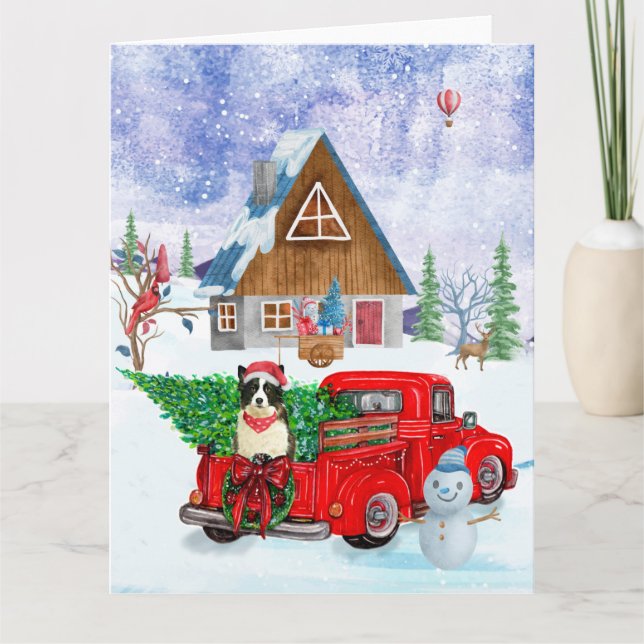 Border Collie dog In Christmas Delivery Truck Snow Card (Front)
