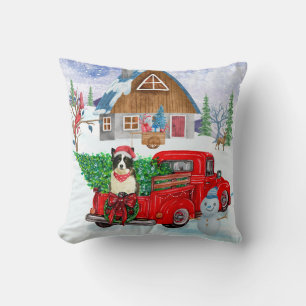 Border Collie dog In Christmas Delivery Truck Snow Cushion