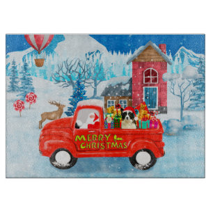 Border Collie Dog in Christmas Delivery Truck Snow Cutting Board