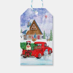 Border Collie dog In Christmas Delivery Truck Snow Gift Tags