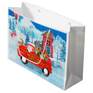 Border Collie Dog in Christmas Delivery Truck Snow Large Gift Bag