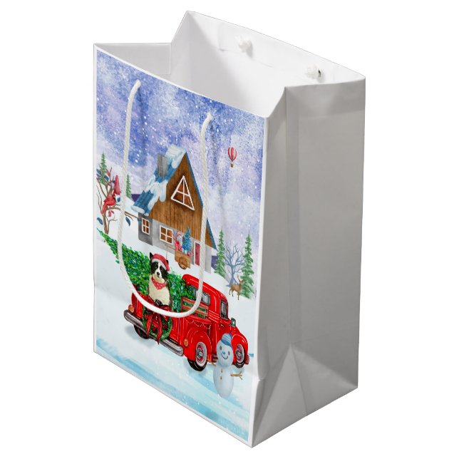 Border Collie dog In Christmas Delivery Truck Snow Medium Gift Bag (Front Angled)