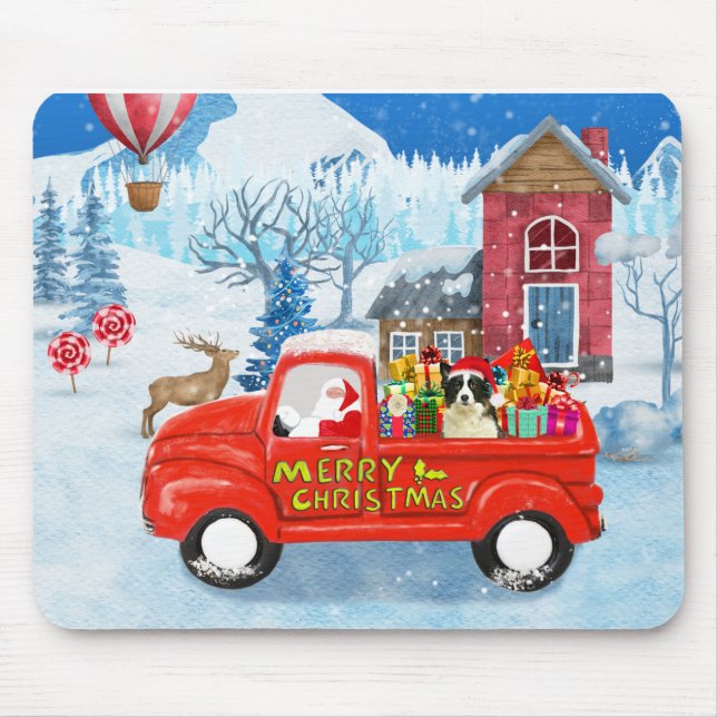 Border Collie Dog in Christmas Delivery Truck Snow Mouse Pad (Front)