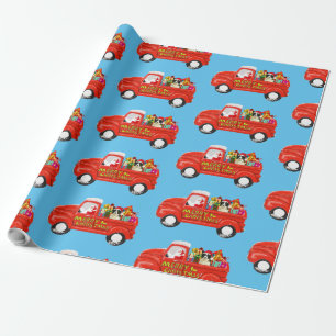 Border Collie Dog in Christmas Delivery Truck Wrapping Paper