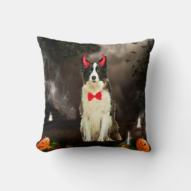 Border Collie Dog in Halloween Costume Cushion (Front)