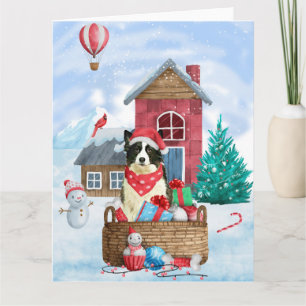 Border Collie Dog In snow Christmas Dog House Card