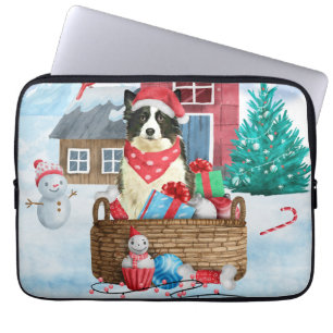 Border Collie Dog In snow Christmas Dog House Laptop Sleeve