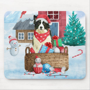 Border Collie Dog In snow Christmas Dog House Mouse Pad