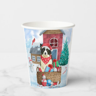 Border Collie Dog In snow Christmas Dog House  Paper Cups