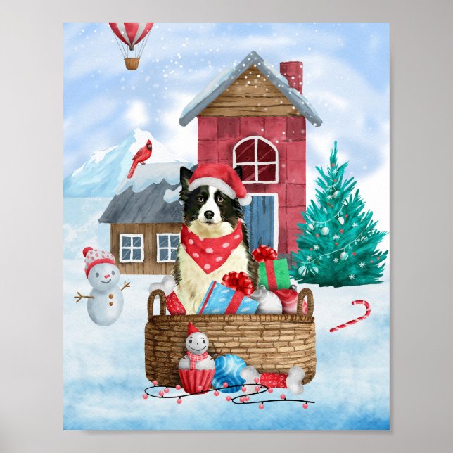 Border Collie Dog In snow Christmas Dog House Poster (Front)