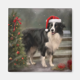 Border Collie Dog in Snow Christmas Magnet
