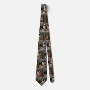 Border Collie Dog in Snow Christmas Tie