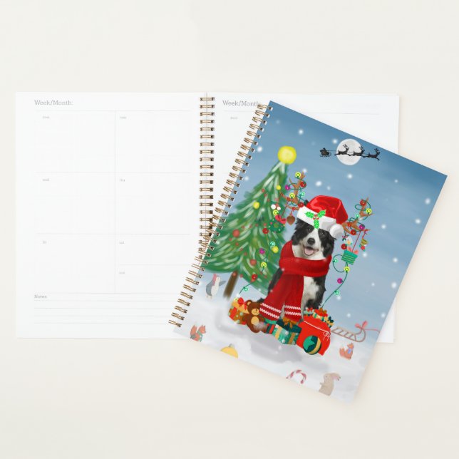 Border Collie dog  in Snow with Christmas gifts   Planner (Display)