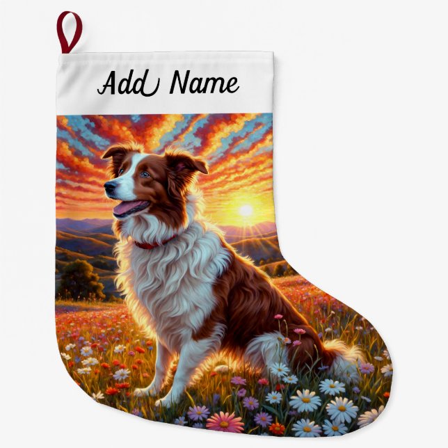 Border Collie Dog Large Christmas Stocking (Front)